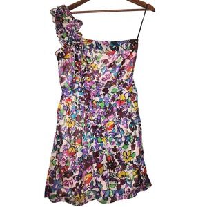 MM Couture Miss Me 100% silk dress ruffle One Shoulder Med Mini‎ Party Floral